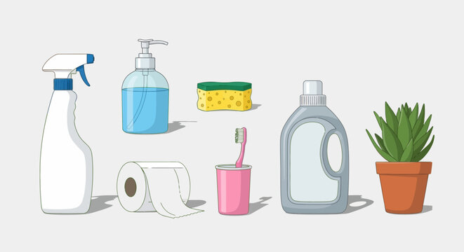 Collection of household cleaning and hygiene items