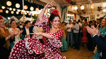 Fototapeta premium Flamenco dancer performing at Seville April Fair festive night