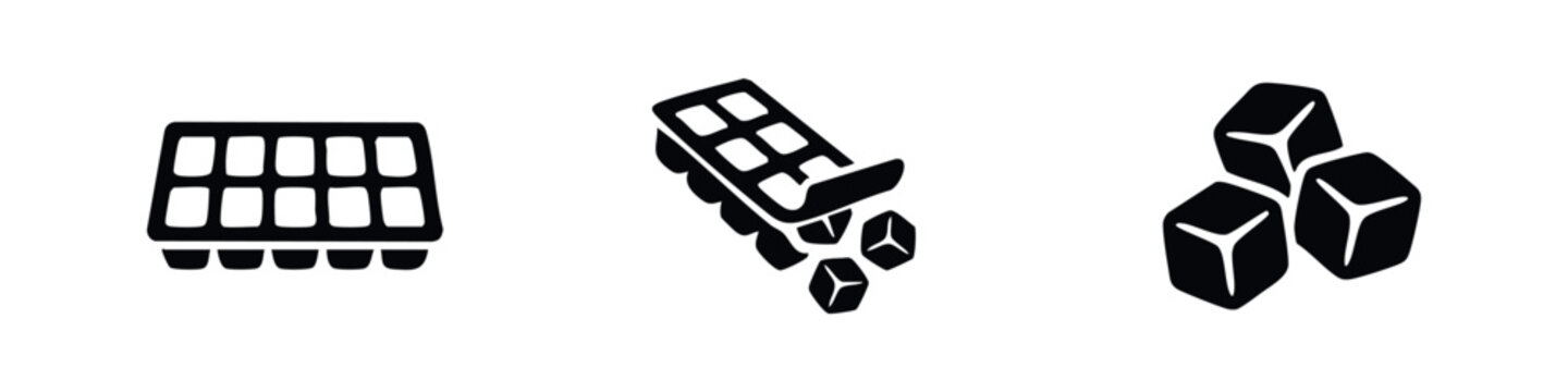 Ice cube tray and ice cubes on a white background