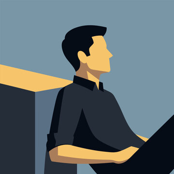 Male silhouette character art in a thoughtful pose, symbolizing reflection, relaxation, or deep thinking