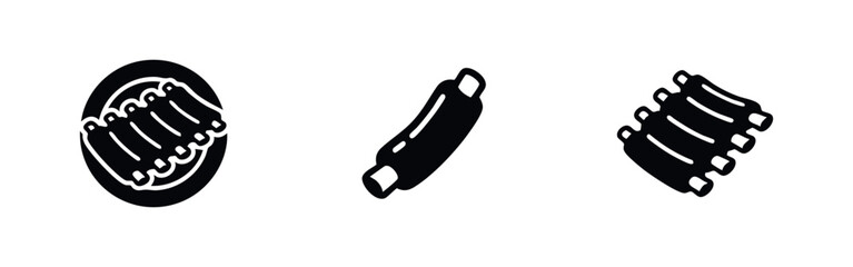 Set of three black icons depicting pork ribs in various forms © Prokopchuk