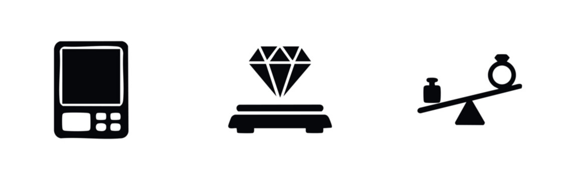 Set of three black icons related to measurement and value