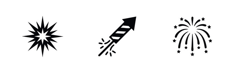 Three black silhouette icons of fireworks and explosions © Prokopchuk