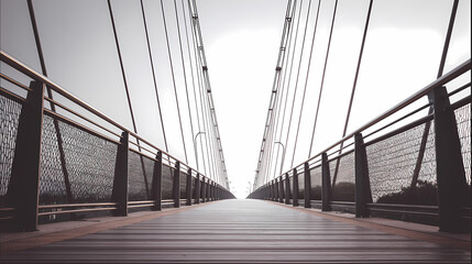 Fototapeta premium Empty Suspension Bridge with Cables in Perspective