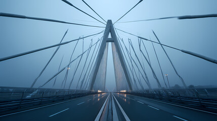 Obraz premium Empty Suspension Bridge with Cables in Perspective