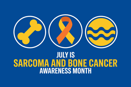 July is Sarcoma and Bone Cancer Awareness Month symbols and ribbon