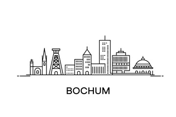 Obraz premium Bochum city skyline illustration with various buildings and towers in one line
