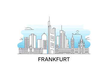 Obraz premium Frankfurt city skyline illustration with modern and historic buildings urban landscape