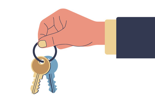 Hand holding two keys on a ring isolated on white background