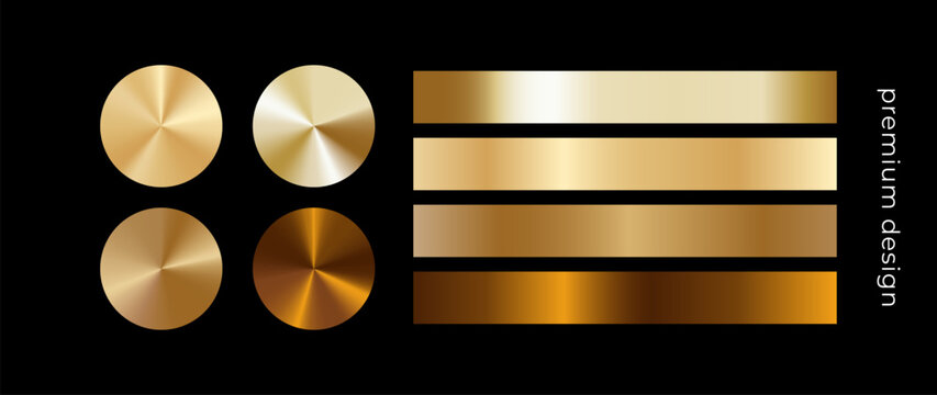 Elegant golden gradient backgrounds and circular metal elements. Gold foil palette. Soft metallic light. Premium luxury design for branding, packaging, beauty, fashion