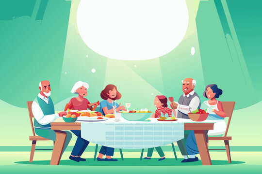 Large family reunion sitting together sharing stor