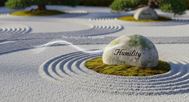 Zen Garden Rock with Humility Inscription 120_Set_within_a_tranquil_Zen_gard_1