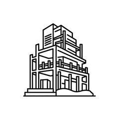 Naklejka premium Abstract line art of a complex multi-level modern building structure on an isolated white background.