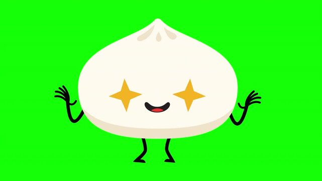 Cute Dumpling Character with Star Eyes Excited Animation Loop with Alpha Channel