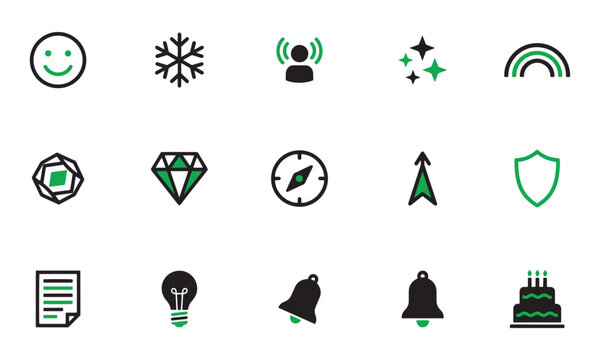 Versatile Black and Green Line Icons UI UX, Business, Nature and Celebration Vector Set