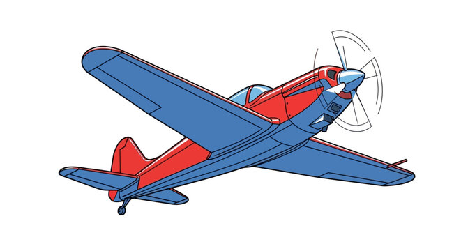 Vintage Blue and Red Airplane Flying.