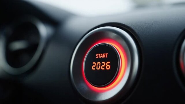 Conceptual Image of Beginning the Year 2026 with an Ignition Start Button in a Car