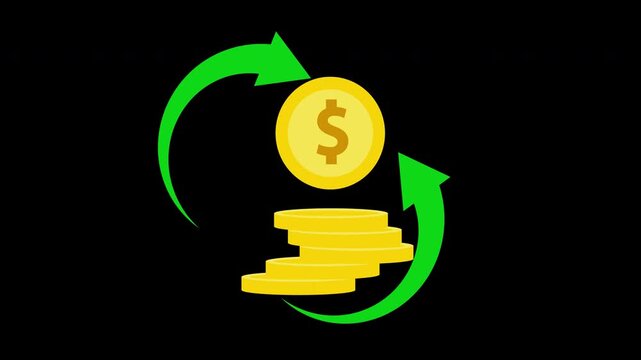 Rotating Dollar Coin and Financial Recycling Animation Loop with Alpha Channel