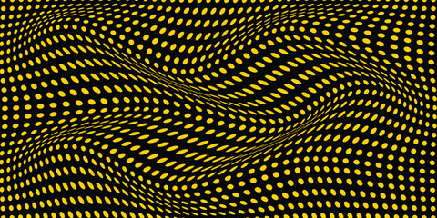 simple yellow polka dot wave pattern on dark for banner poster background. © kowsar