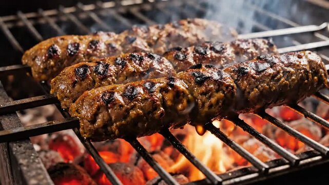 A video of a delicious piece of meat being grilled over an open flame on a barbecue