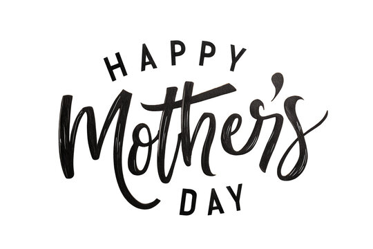 Text Happy Mother's Day, cursive trendy typography, black vintage lettering isolated on white or transparent background, png cut out