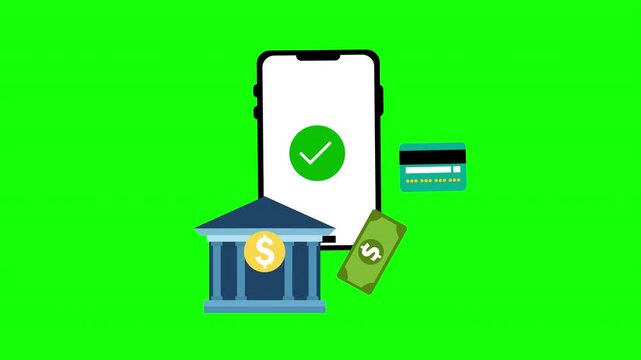 Mobile Banking and Digital Payment Confirmation Animation Loop with Alpha Channel