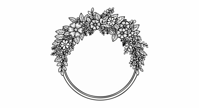 Delicate floral wreath with intricate flower and leaf detailing on a white background