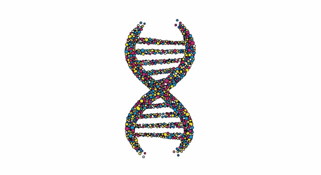 Colorful molecule shaped like a helix constructed from many small dots