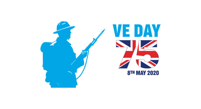 VE Day 75th Anniversary Commemoration with Silhouette Soldier and Union Jack, 8th May 2020