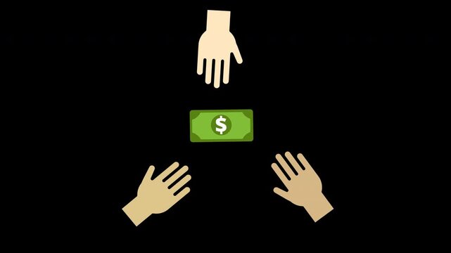 Money Exchange Between Hands Animation Loop for Payment and Transaction Concept with Alpha Channel