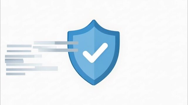 Blue shield with white check mark.