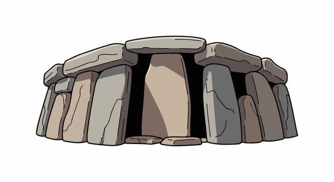 Cartoon illustration of a prehistoric stone circle monument