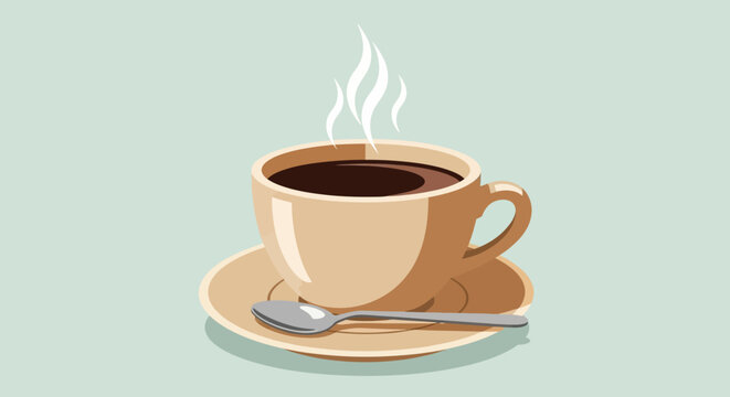 Steaming hot coffee cup with spoon.