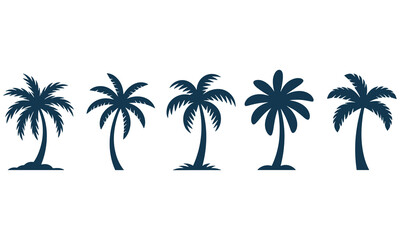 Obraz premium Five different palm tree silhouettes in a row on white background