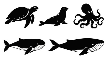 Obraz premium Marine Animals Silhouettes Set