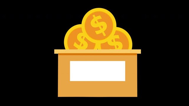 Gold Coin Stack on Podium Animation Financial Reward Loop with Alpha Channel