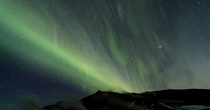 Northern Lights (Aurora borealis) over landscape near M&yacute;vatn, Northern Iceland, Iceland