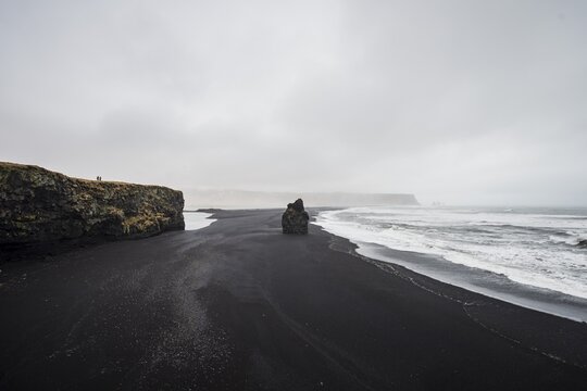 Black sandy beach, bad weather, Reynisfjara Beach, South Iceland, Iceland