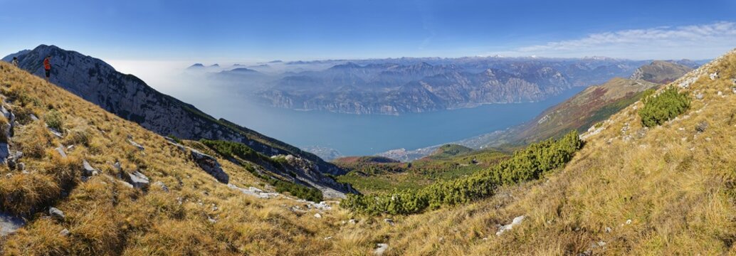 Monte Baldo with the peak Cima Valdritta and Lake Garda, Monte Baldo, Malcesine, Verona Italy, Trentino-Alto Adige, Italy