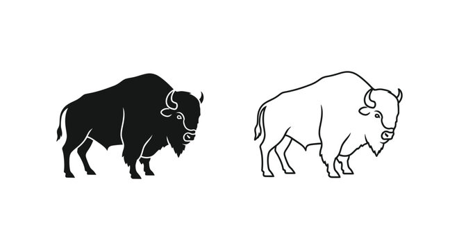 Bison Icon Designs: Vector Black White Animal Symbols Vector