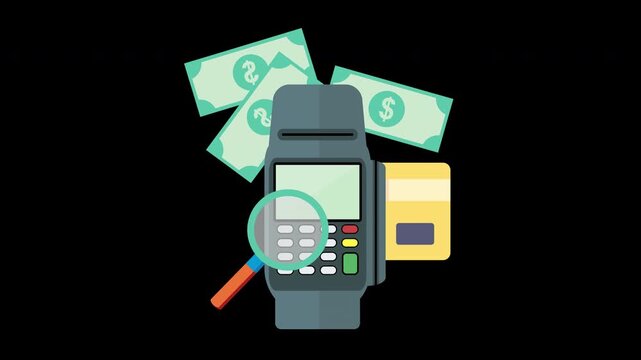 POS Terminal Payment Animation Loop Cashless Transaction Concept with Alpha Channel
