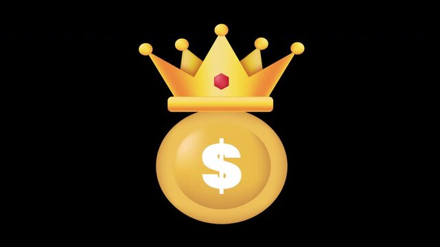 Golden Crown Money Icon Animation Loop Premium Wealth Concept with Alpha Channel