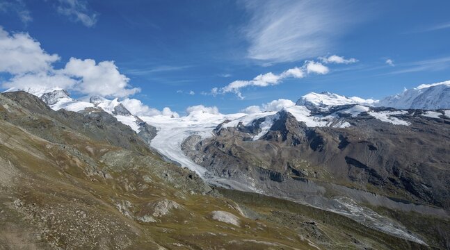 Glacier tongue of Findelgletscher, seen from Unterrothorn, Zermatt, Canton Valais, Switzerland