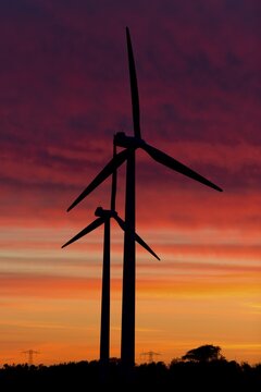 Wind turbines at sunset, Aalborg, Jutland, Denmark