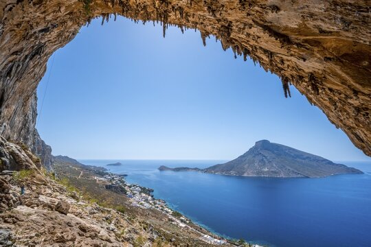 Grande Grotta, sector Armeos, climbing area for sport climbing, back island Telendos, Kalymnos, Dodecanese, Greece