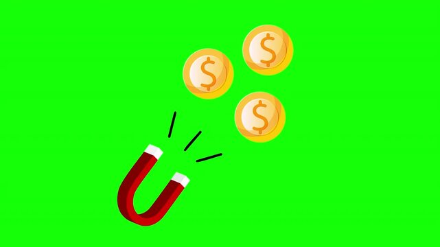 Money Magnet Attraction Animation Loop Collecting Gold Coins with Alpha Channel
