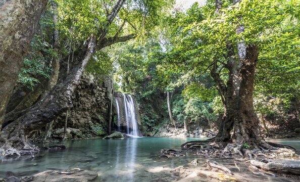 Waterfall in Erawan National Park, Kanchanaburi Province, Thailand