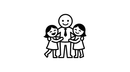 Fototapeta premium Father Hugging His Two Happy Daughters
