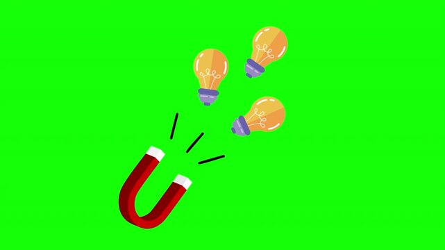Creative Idea Magnet Animation Loop Pulling Light Bulbs with Alpha Channel