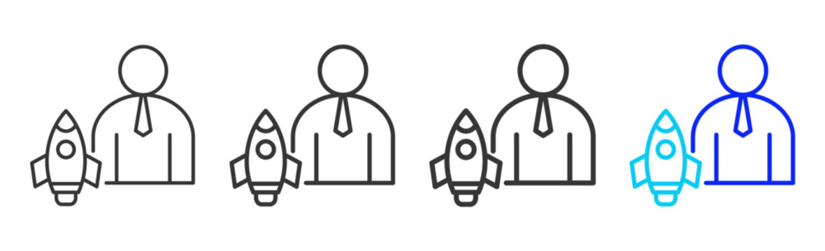 Rocket Team icon collection creative outline style finance multiple thickness variations for angel investor startup growth business investment modern vector pack